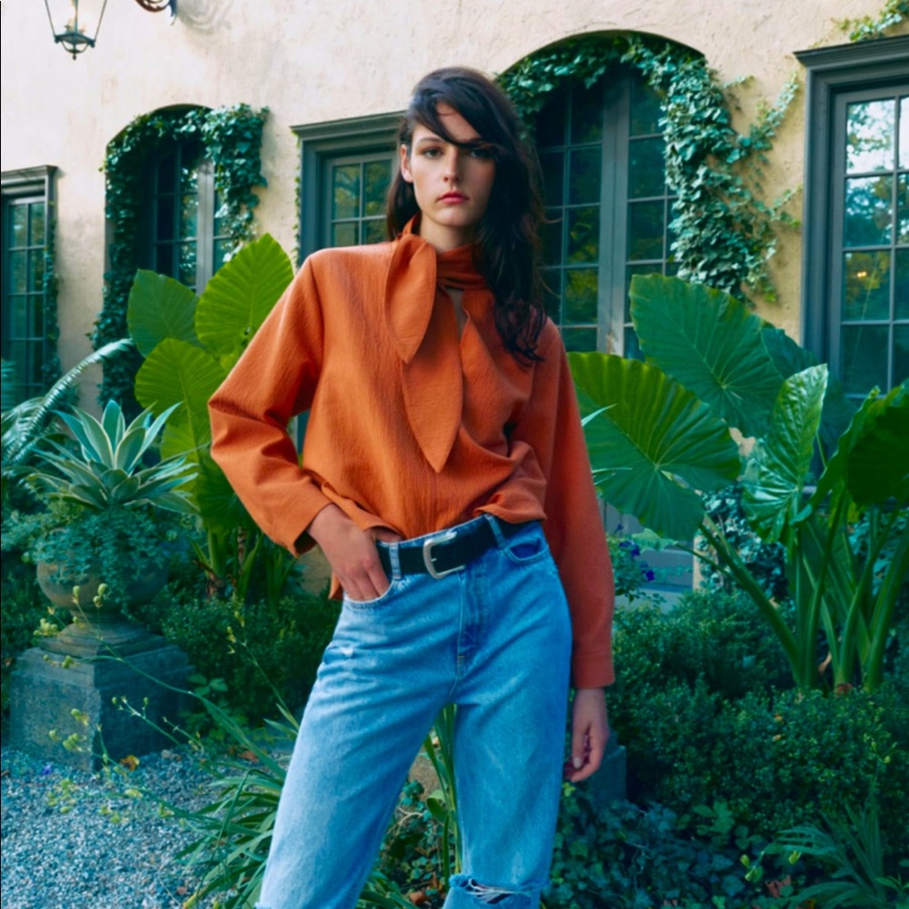 New Zara crepe tie blouse sz xs burnt rust Host pick!